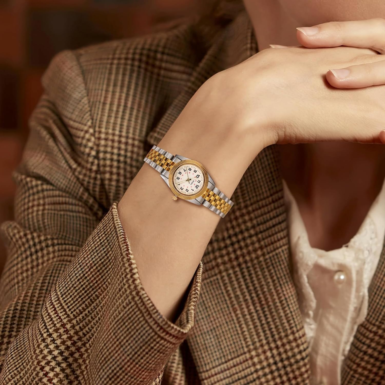 BUREI Women's Wrist Watch Easy Read Dial, 24 Hour with Second Hand,Nurse Watch for Women with Stainless Steel Band.