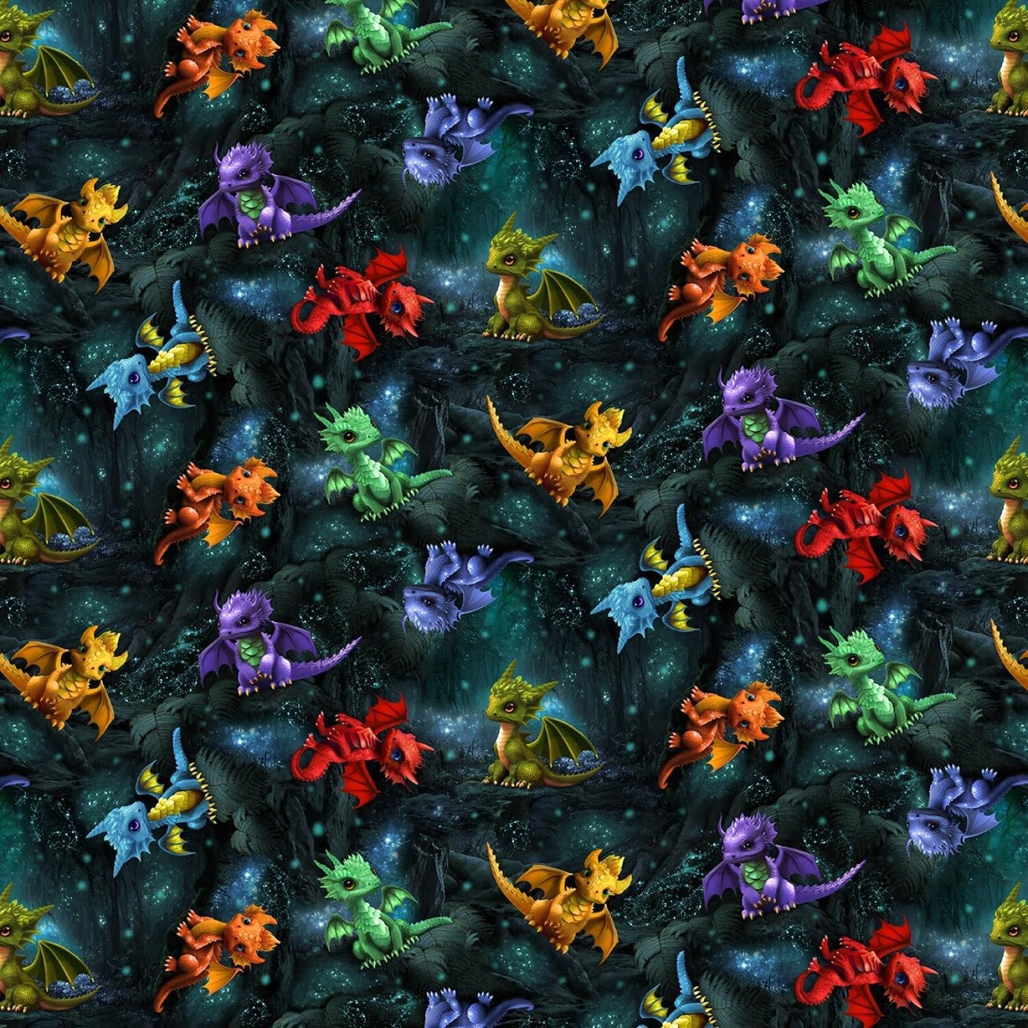 Quality Sewing Fabric – Baby Dragons Forest Baby Dragons Cotton Fabric By the Yard Size: 36" x 44"