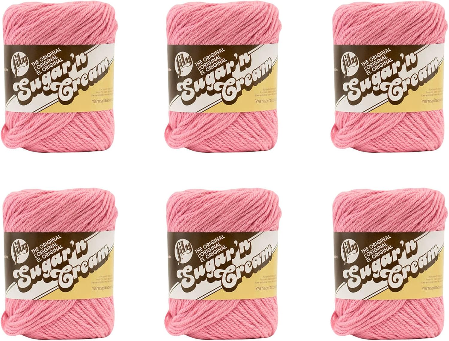 Lily Sugar'N Cream Rose Pink Yarn - 6 Pack of 71g/2.5oz - Cotton - 4 Medium (Worsted) - 120 Yards - Knitting/Crochet