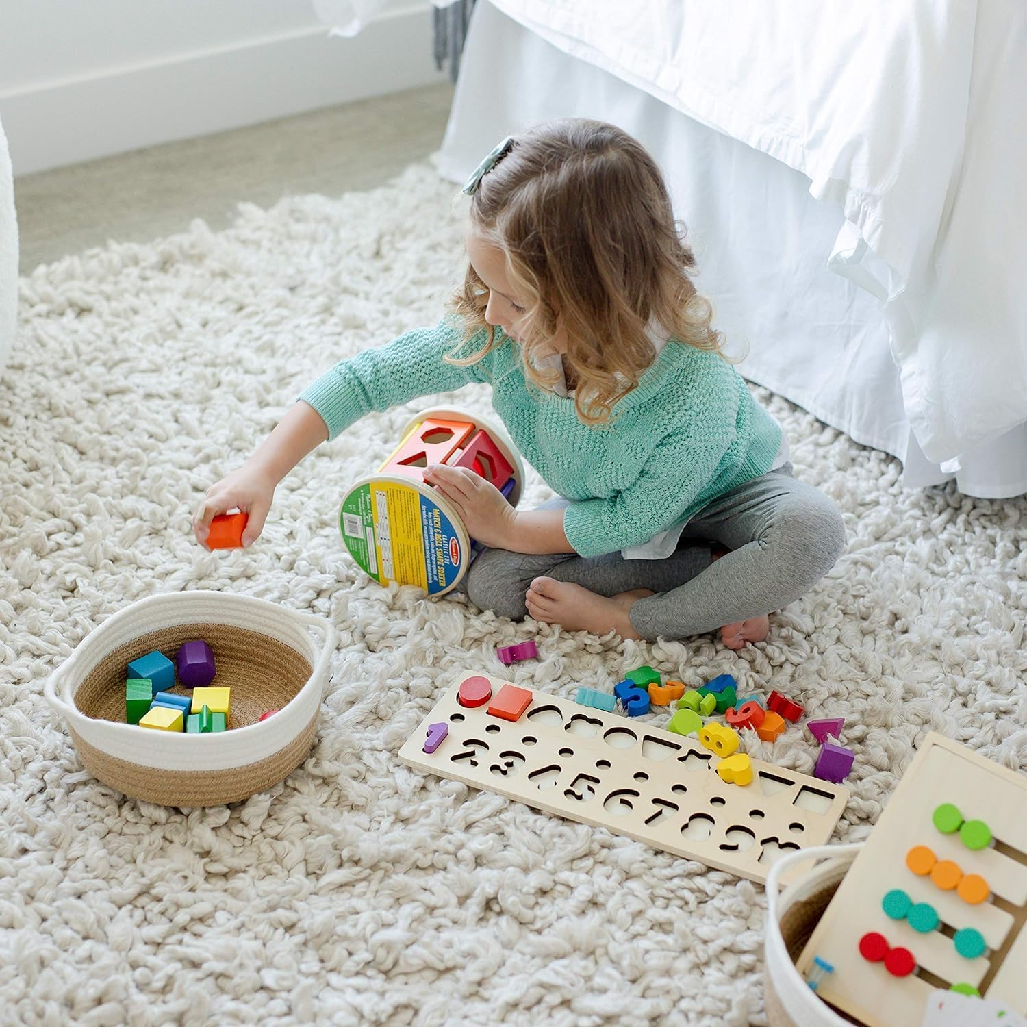 Lot de 5 Panier Rangement en Corde de Coton, Paniers et Boîtes de Rangement avec Anse, Corbeille décorative tressée pour placard, salle de bain ou chambre de bébé