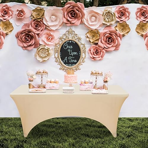 Miniatura 5 de Paquete de 4 manteles de elastano champán para mesas plegables rectangulares de 6 pies, fundas de mesa de elastano elástico sin arrugas con bolsillo