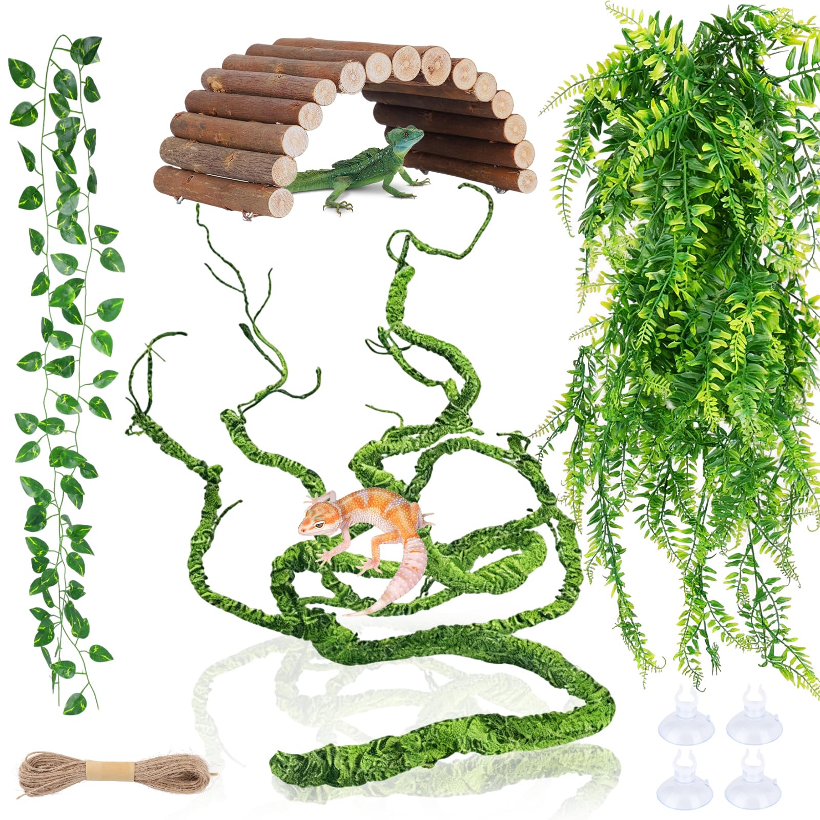 GUXLXAR Reptile Plants, Bearded Dragon Tank Accessories, Terrarium Hanging Plant Vines Artificial Leaves Reptile Hide, Leopard Gecko Tank Accessories,for Bearded Dragon Lizard Snake Chameleon