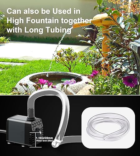 Miniatura 8 de Ankway Bomba de fuente, paquete de 2 bombas de agua sumergibles de 160 GPH (600 LH, 10 W) con tubo de 3.3 pies, bombas de estanque ultra silenciosas