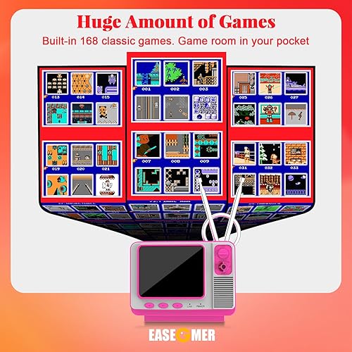 Miniatura 2 de EASEGMER Consola de juegos de mano retro con 168 juegos clásicos, estilo mini TV, pantalla de 3.0 pulgadas, salida AV, soporte para 2 jugadores,
