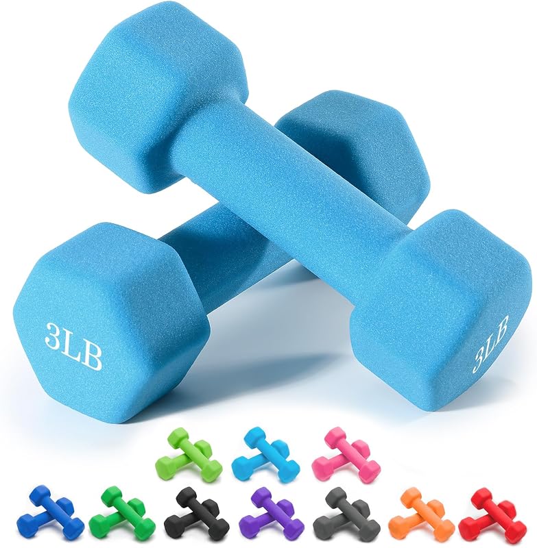 Portzon Dumbbells Neoprene with Non Slip Grip weight for Total Body Workout Exercise and Muscle Toning Compatible with of 2 Set,1-15 LB, Anti-Slip, Anti-roll, Hex Shape