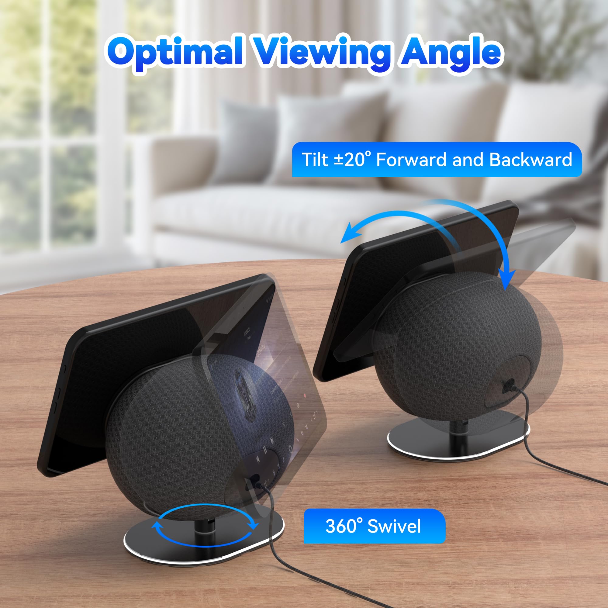 Mount - Versatile Aluminum Alloy Stand For Show 8/Show11 (2025 Release),360-Degree Rotation, Anti-Slip Table Stand Without Blocking Audio,Easy Installation for Desktop,Space Saving（Black） — view 3