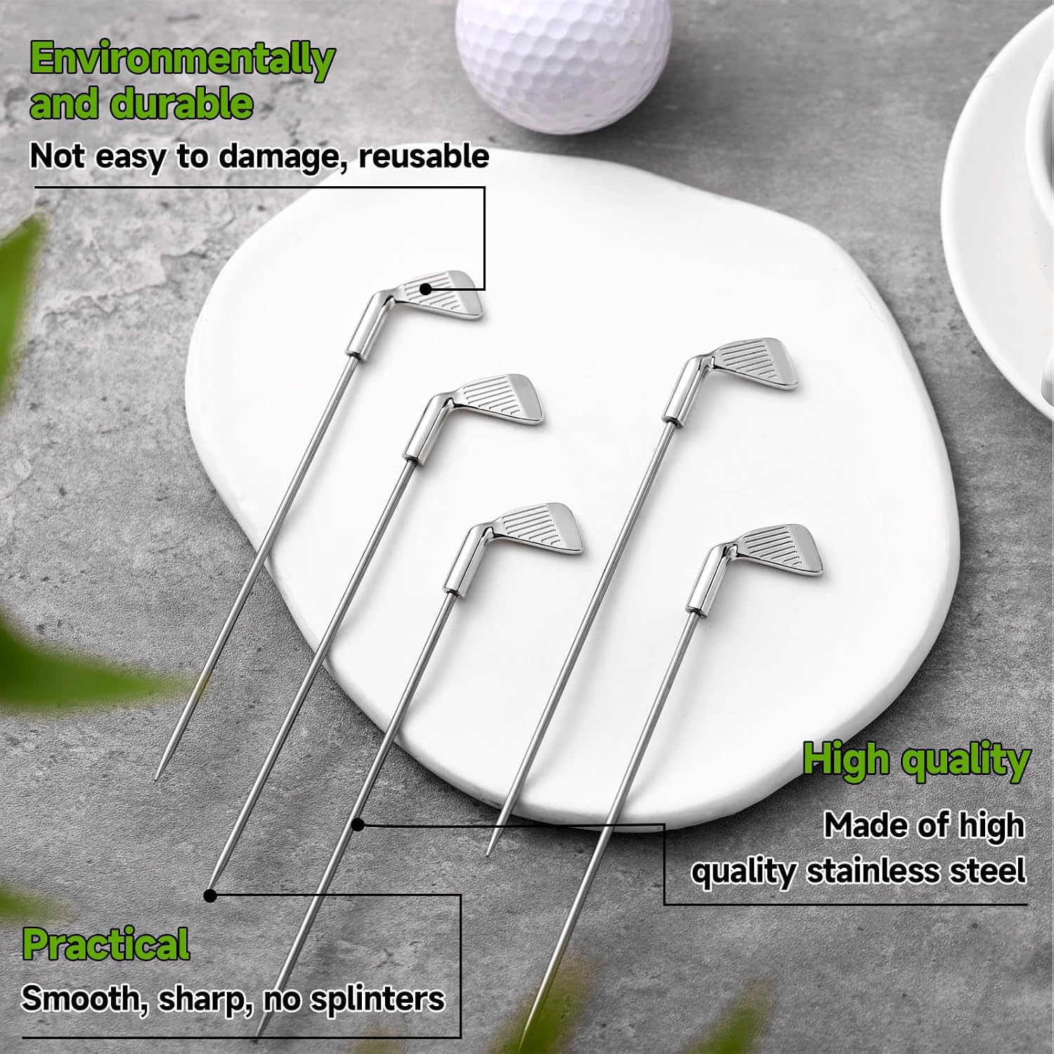 Pickmesh 10 Pcs Metal Golf Cocktail Picks 4.7 Inch Golf Metal Toothpicks for Appetizers Sandwich Fruit Skewers for Catered Events Buffet Party Holiday Supplies (Club)