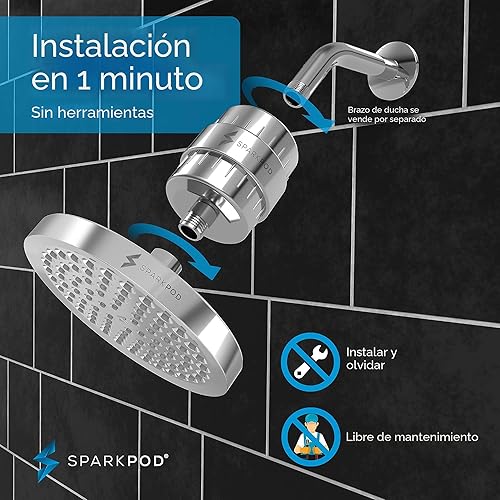 Miniatura 5 de SparkPod Juego de cabezal de ducha filtrado de lujo, filtro de ducha de 23 etapas, reduce el cloro y los metales pesados, filtro de regadera de alta
