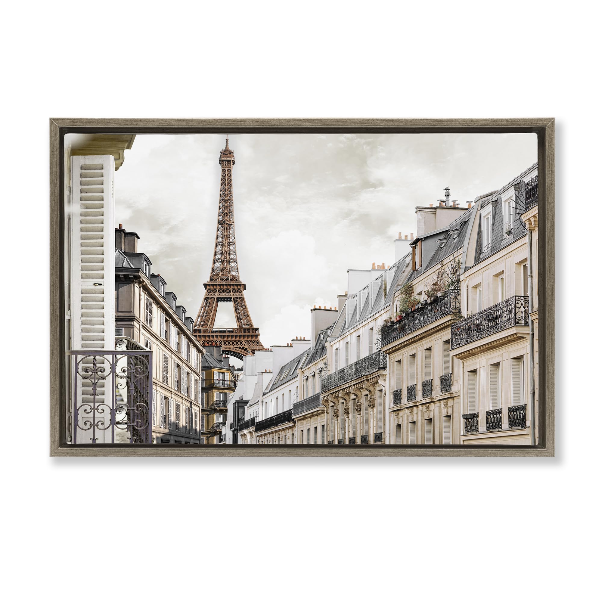 Stupell Industries Montalcino Elm (Textured) Eiffel Tower Parisian Balcony, 16 X 24 Inch Canvas In Floater Frame