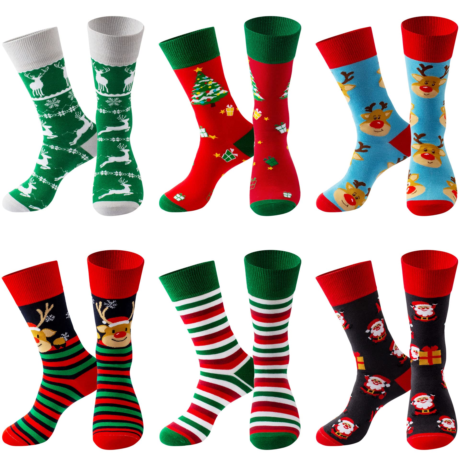 Lounwee Men's B-Christmas Socks-6 Pairs Fun Christmas Socks For - Funny Xmas Gifts For Novelty Cozy Crew Cotton Holiday Sock Set