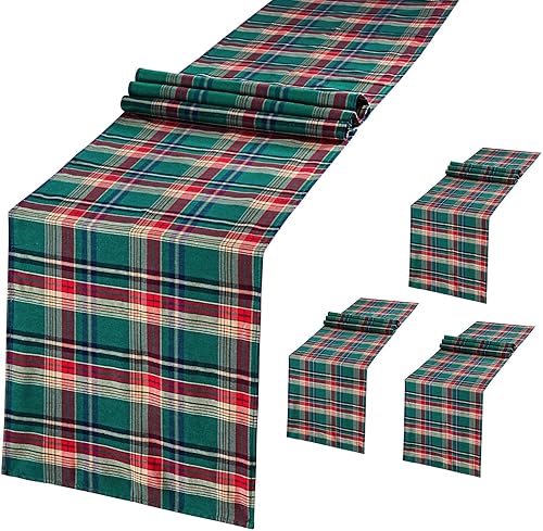 Miniatura 9 de Camino de mesa de Navidad, 2 paquetes de 13 x 84 pulgadas, caminos de mesa de Navidad a cuadros verdes para comedor, invierno, decoración de mesa