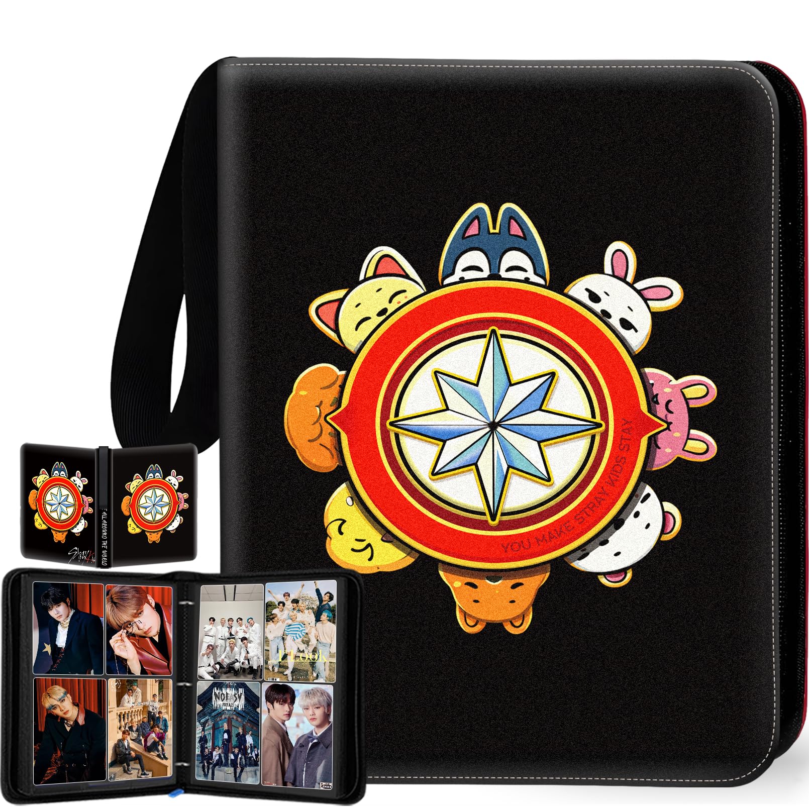 Stray Kids Photocards Binder 400 Pockets, Stray Kids Fans Gifts & SKZOO Merch Collectors, 4-Pocket Portable Waterproof Display Kpop Photo Cards Collector Ablum Holder Book with 50 Removable Sleeves