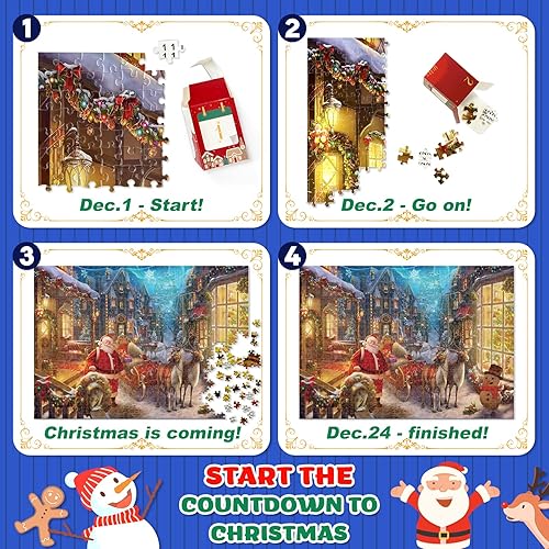 Miniatura 2 de Rompecabezas de calendario de Adviento 2025 para niños y adultos, rompecabezas de 1008 piezas, calendario de cuenta regresiva de 24 días de Navidad,