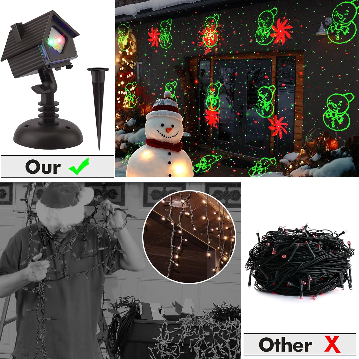 Poeland Christmas Projector Lights Garden Laser Lights with 4 Theme Multi Patterns, Holiday Projector Light IP65 Waterproof Outdoor Indoor Decorative Lighting for Xmas Birthday Party