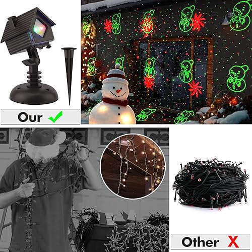 Miniatura 7 de Poeland Luces de proyector de Navidad, luces láser de jardín con 4 patrones múltiples, luz de proyector de vacaciones IP65, impermeable, iluminación