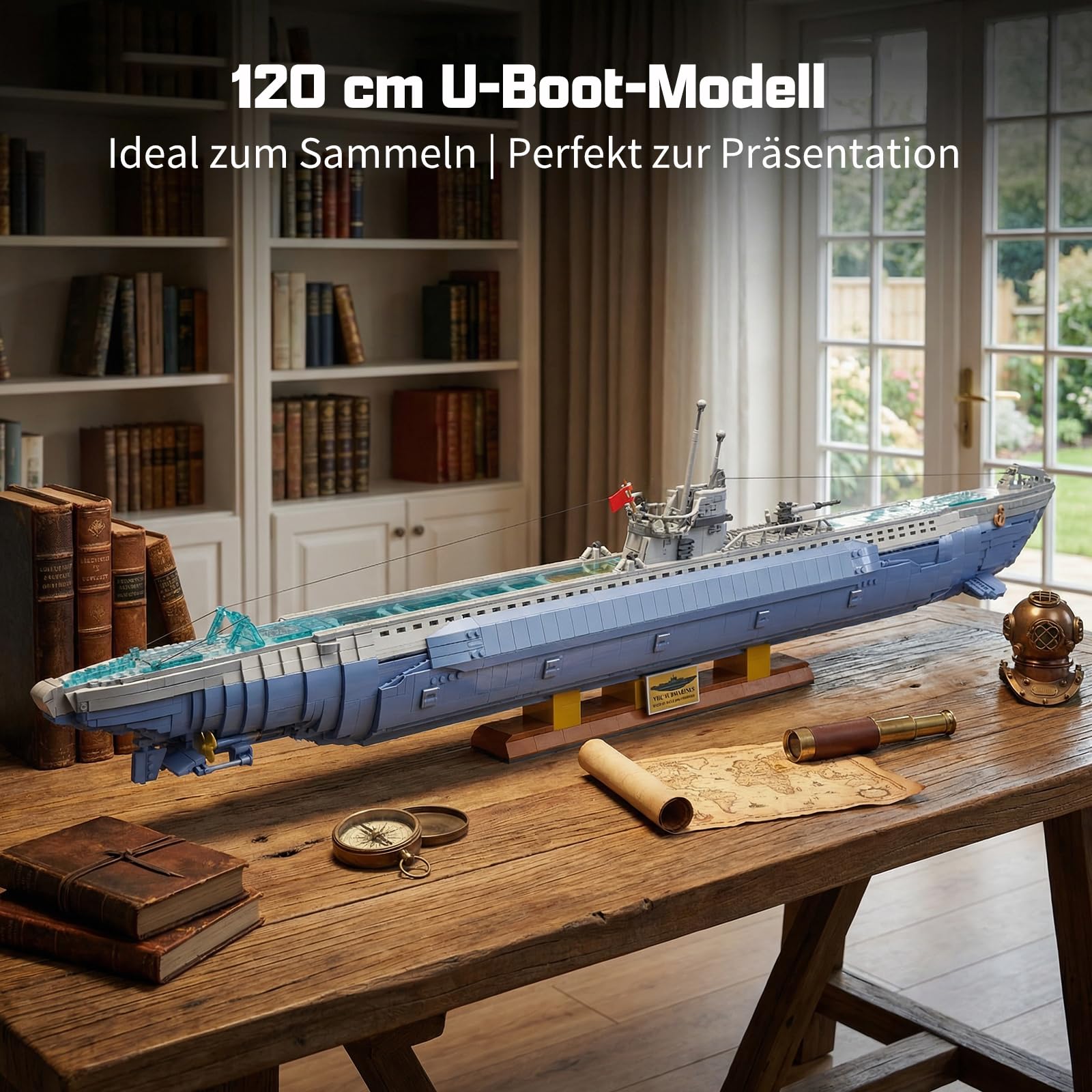 WWII U-552 Submarine U-Boot Klemmbausteine Technik - 6172 Teile 102 cm Länge Deutsches Schlachtschiff, Military Series MOC Sets für Erwachsene Kompatibel mit Panlos