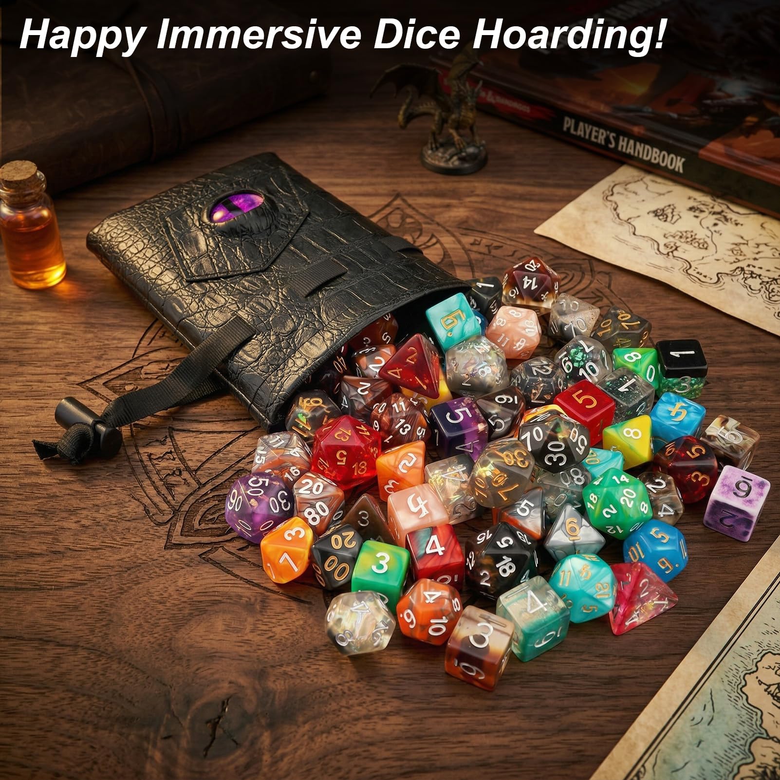 Haxtec Sac à dés dragon en cuir synthétique avec œil de dragon 3D, petit sac à cordon de serrage pour donjons et dragons, cadeau D&D pour les amateurs de dragons, brevet D893867