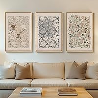 Cuspin Framed William Morris Canvas Wall Art Set of 3 - Vintage Floral Boho Prints, Large 30x60 Neutral Botanical Decor for Living Room, Bedroom, Office
