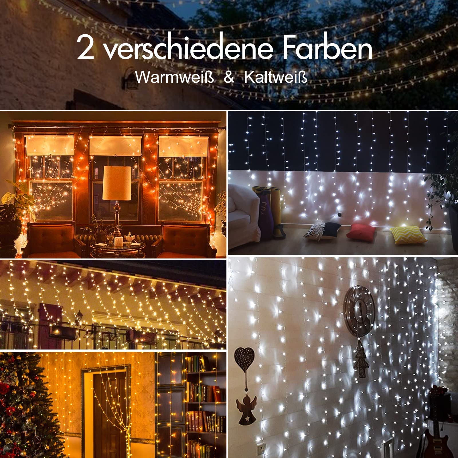 XIBOO 600 LED Tenda Luminosa 2 in 1 Colore 6M x 3M Tenda di Luci 11Modalità con Telecomando Impermeabile LED Luci Natali per Interno or Esterno Catene Luminose Decorative (Bianco Caldo & Freddo)…