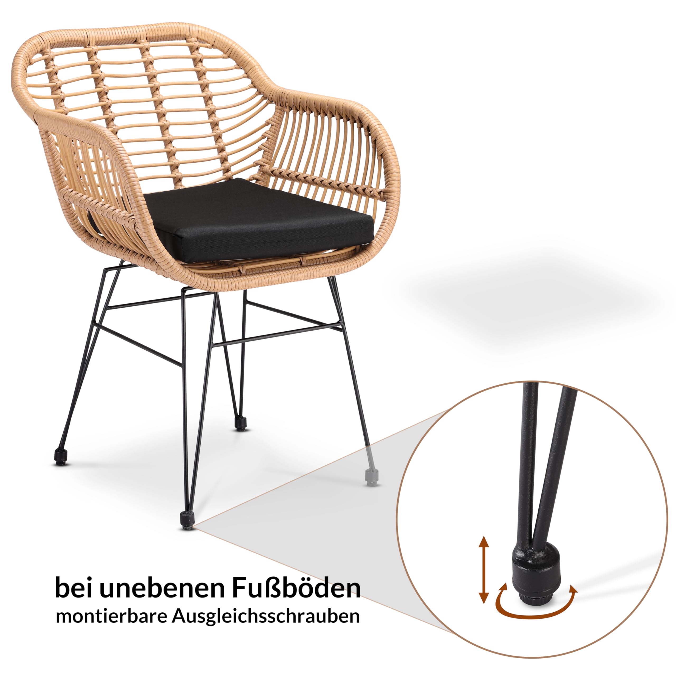 Casaria® Gartenstühle 2er Set Polyrattan inkl. Auflage Armlehne Metall Wetterfest Verstellbar Outdoor Modern Garten Terrasse Balkon Gartensessel Stuhl