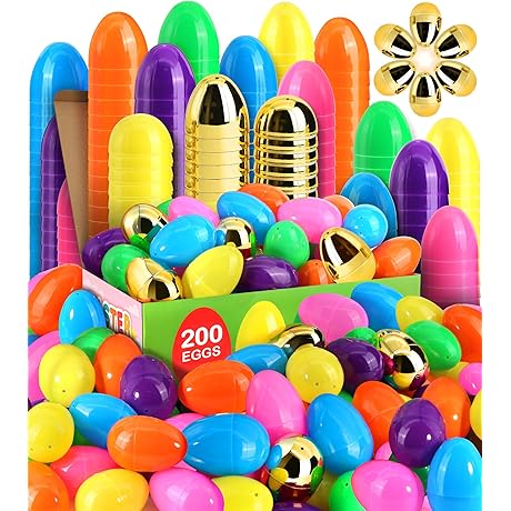 [6 Surprise Golden Eggs] 200 Pack Bulk 3” Easter Fillable Plastic Eggs