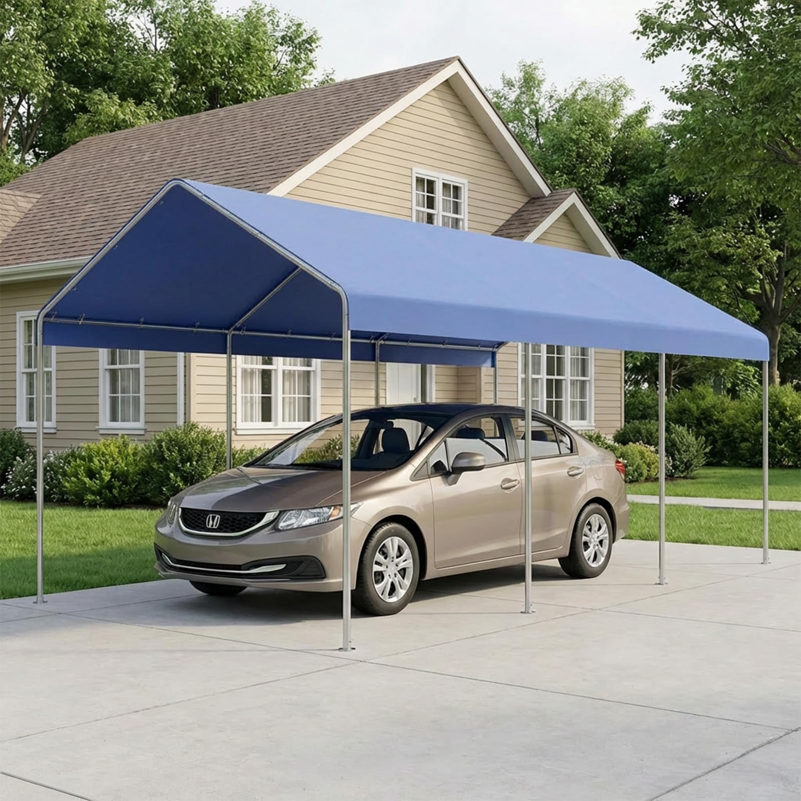COWVIE 3 x 6 m Carport-Überdachung Ersatzplane, mit 46 Langen Kugelspanngummis, wasserdichte Garage-/Zelt-Überdachungsplane, nur die obere Abdeckung