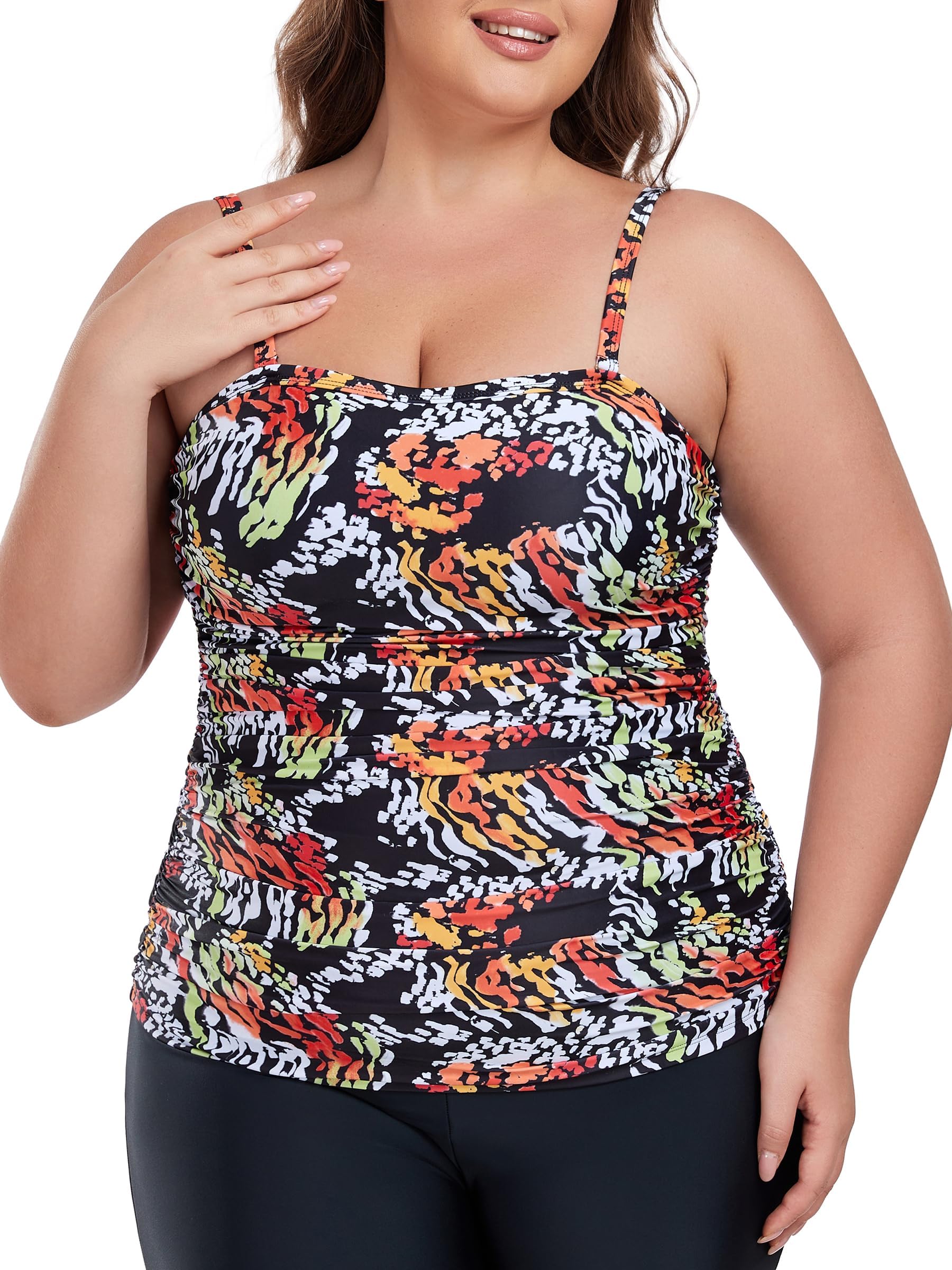 Ocean Blues Tankini bandeau sans bretelles pour femme - Contrôle du ventre - Haut de maillot de bain uniquement