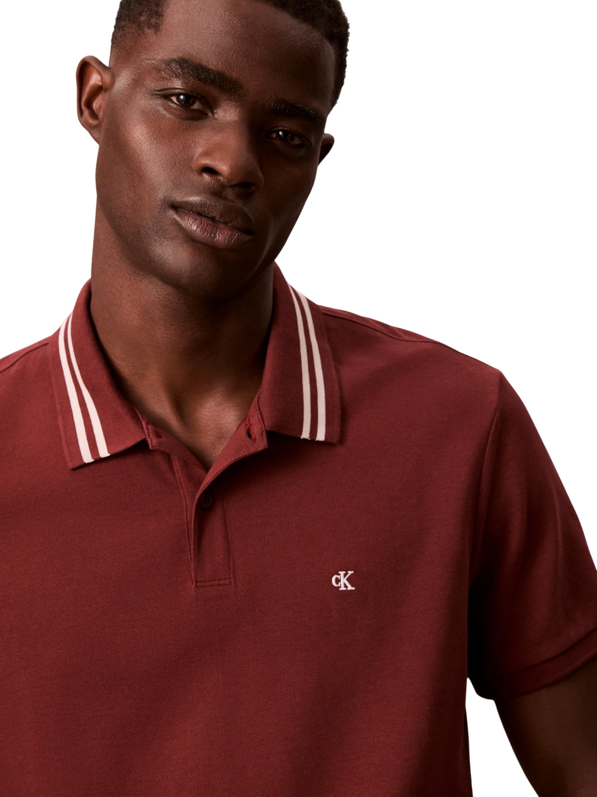 Calvin Klein Uomo Maglietta Polo Maniche Corte Monogram Pique Tipped in Cotone