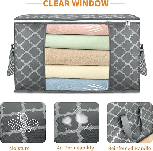 Vista 17 de Bolsas de almacenamiento grandes, paquete de 8 contenedores plegables para almacenamiento de ropa, contenedores de almacenamiento con asas Negro