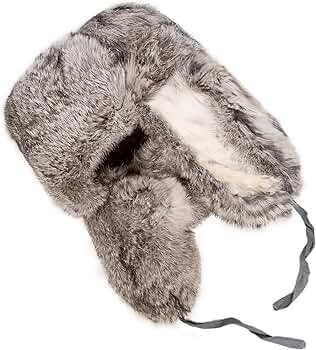 Amazon.com: Rabbit Fur Ushanka Winter hat Gray-55 with