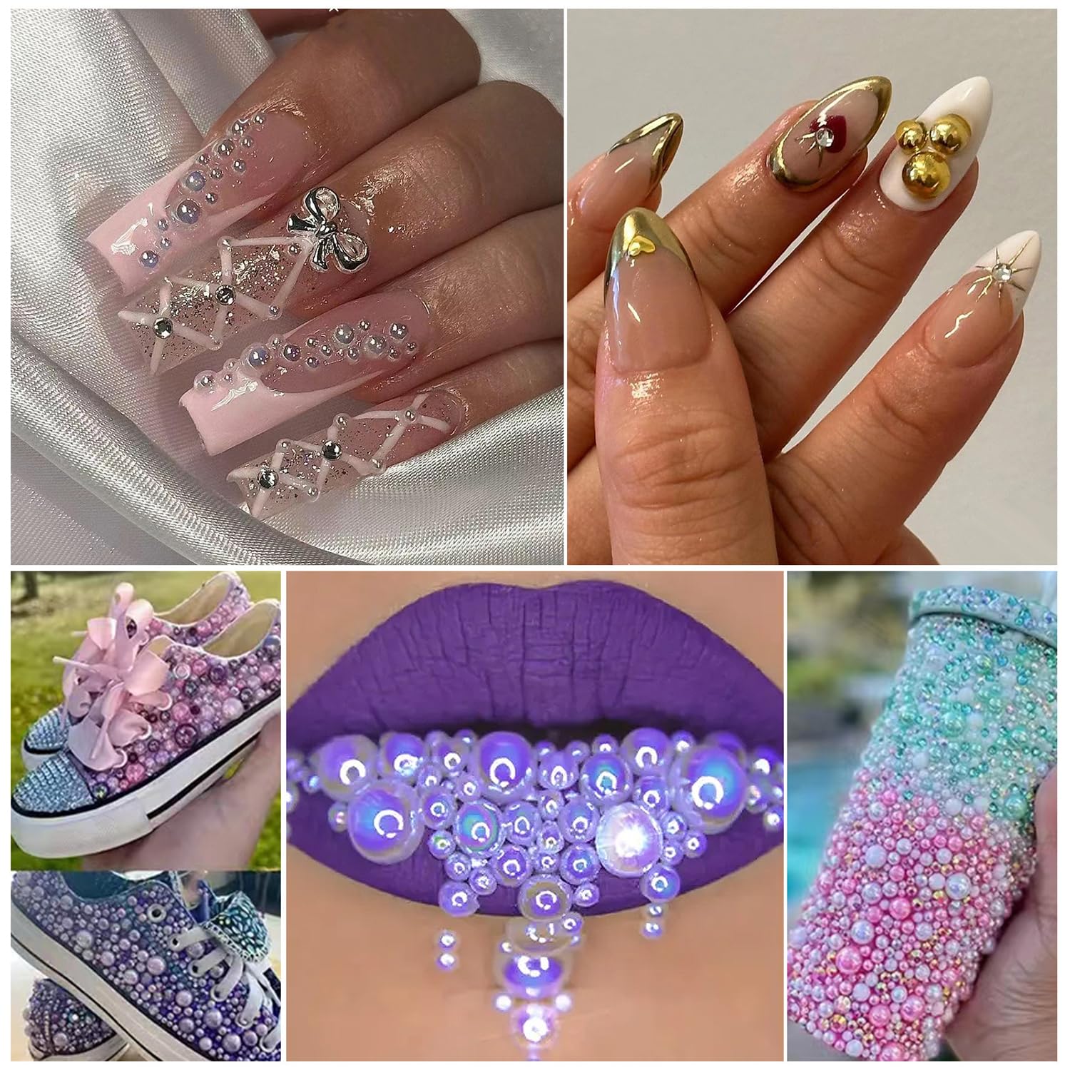 6100 perlas de uñas, perlas de parte trasera plana para manualidades, medias perlas para maquillaje, perlas planas para manualidades, manualidades, abalorios, decoraciones de uñas con pinzas y
