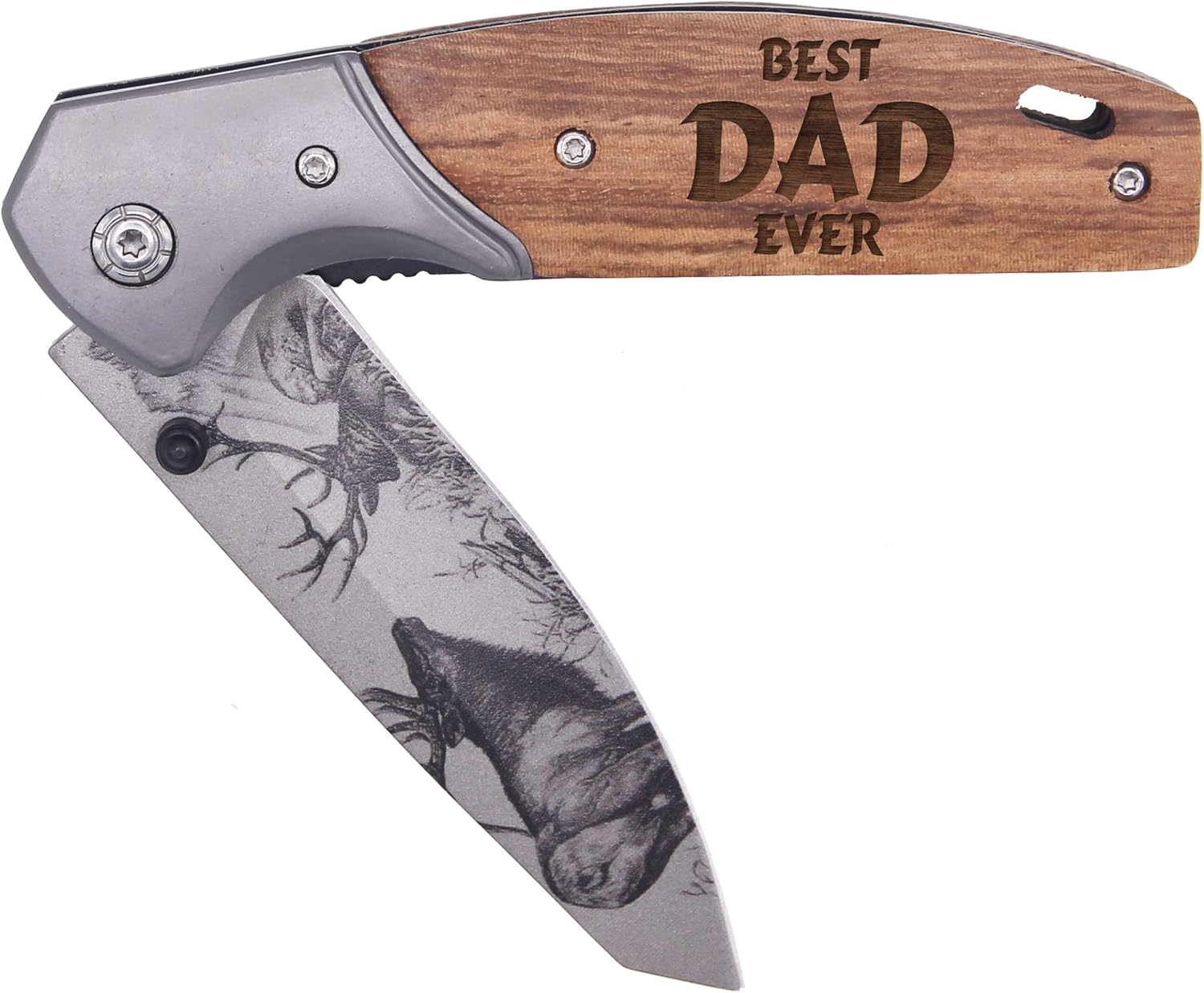 My Personal Memories Custom Engraved Folding Pocket Knife with Folding Blade - Personalized Hunting Fishing Gift for Dad, Men, Him, Husband - Customized with Name (Elk - Best Dad Ever)