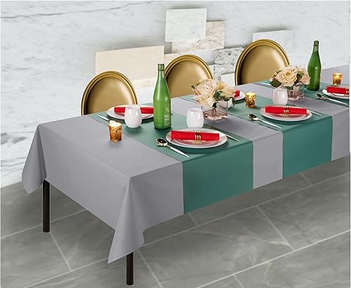 Miniatura 6 de BloominGoods Mantel desechable para mesa rectangular, mantel de papel gris similar al lino para mesa de comedor, fiesta, boda o evento, 48 pulgadas