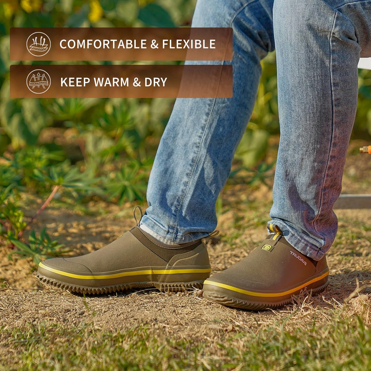 Trudave Mens Garden Shoes, Waterproof Slip-On Womens Rain Boots Unisex Rubber Footwear for Gardening, Farming, Lawn Care and Yard Work, Size 6-13