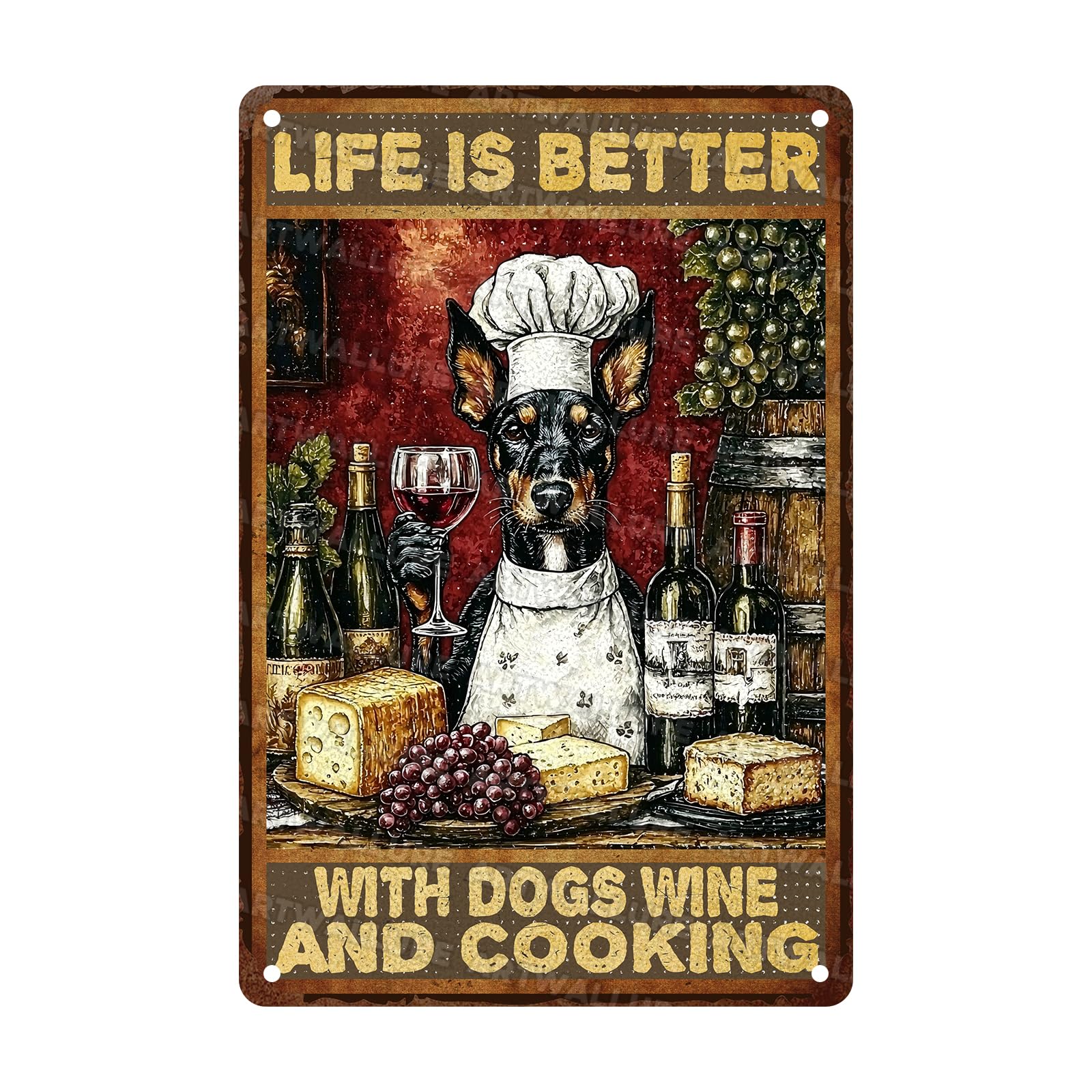 Dog Vintage Tin Sign Life Is Better With Dogs Win And Cooking Wall Decor Rustic Kitchen Wall Decor Sign for Home 8x12Inch