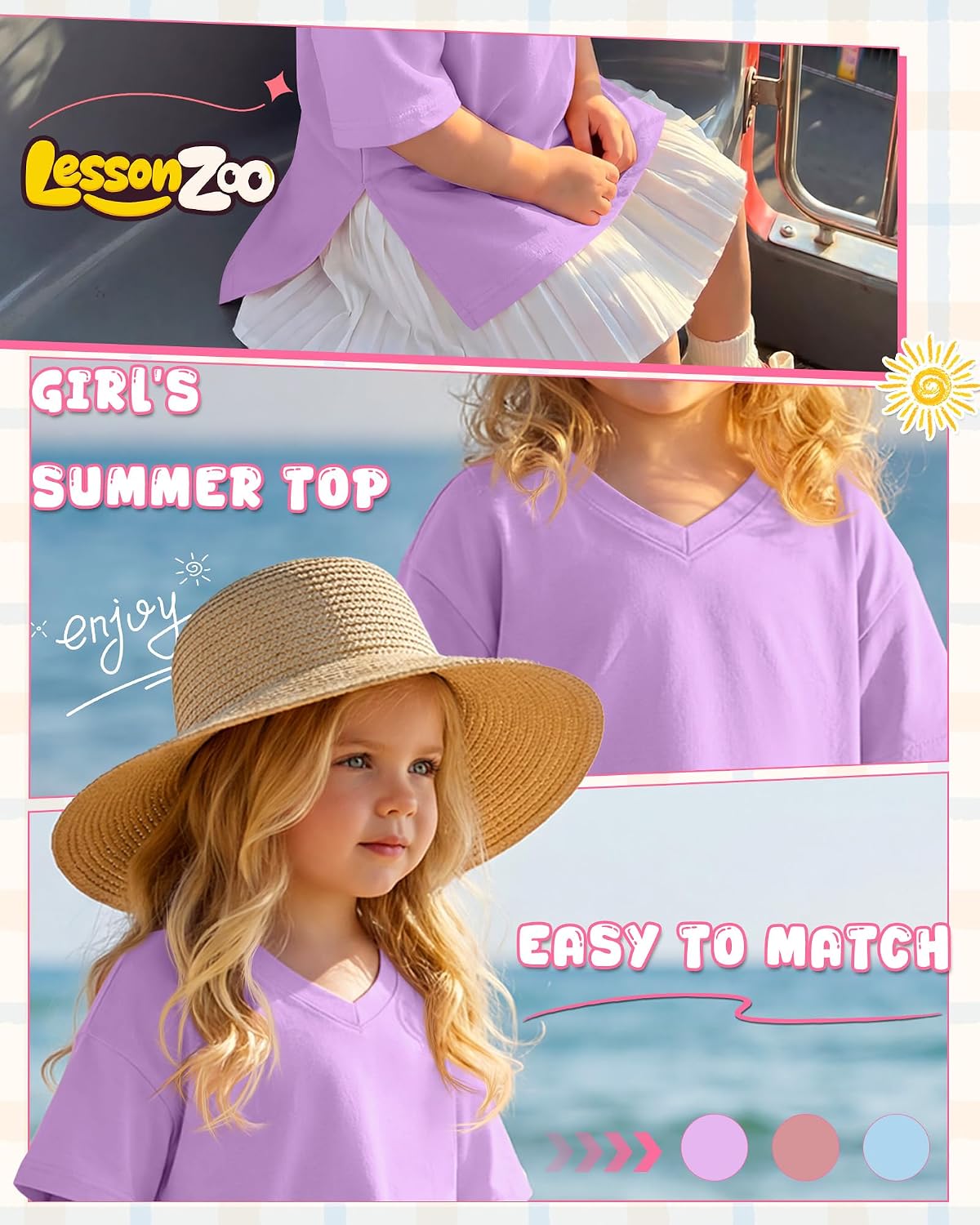 3 Pack Toddlers Girls Oversized T Shirts Short Sleeve Basic Plain Tee Side Split Tops Loose Fit Casual Summer 2T-6Y