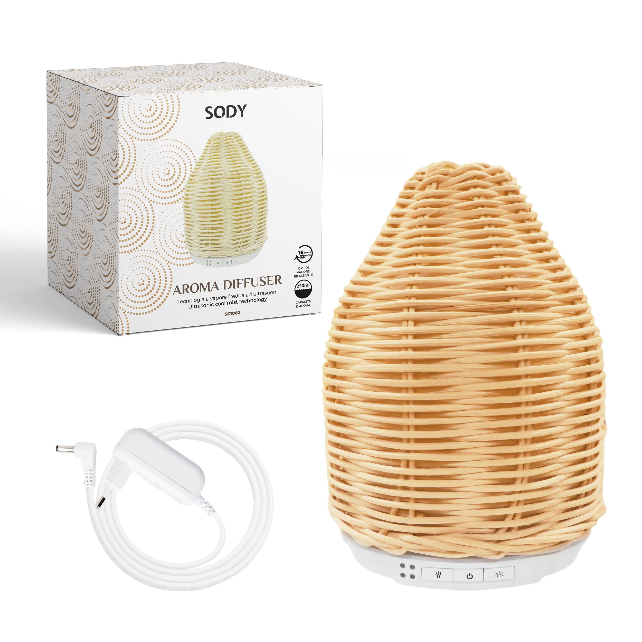Umidificatore Ambiente Bambini,Rattan di Bambù Diffusore di Oli Essenziali,Umidificatore Ultrasuoni Auto Spegnimento,Super Silenzioso,LED 7 Colori,Notturna Per Camera da Letto, Ufficio-SODY
