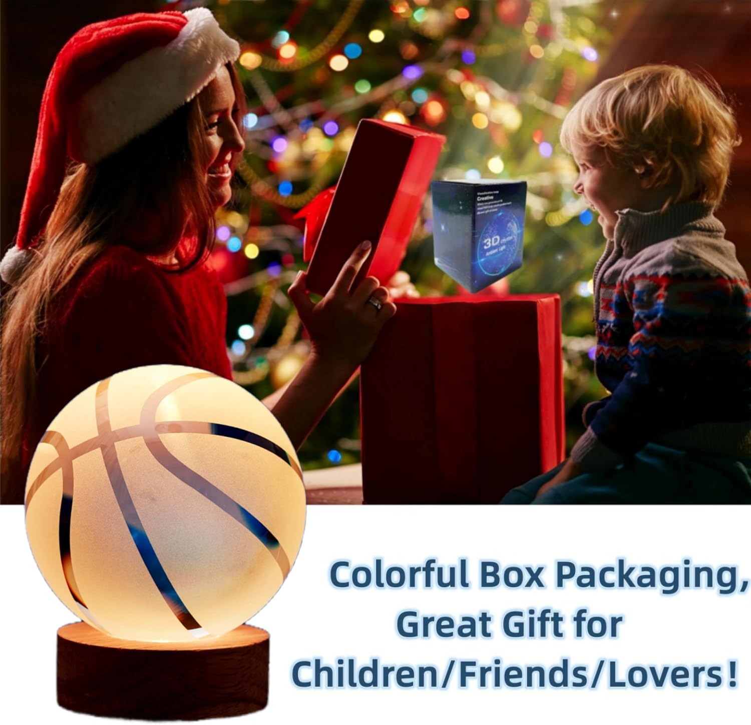 Basketball Crystal Ball Lamp,3.15 inch 3D K9 Crystal Ball Night Light with Wooden Base,Basketball Lamp Light, Gifts for Boys,16 Colors Change with Remote Control (K)