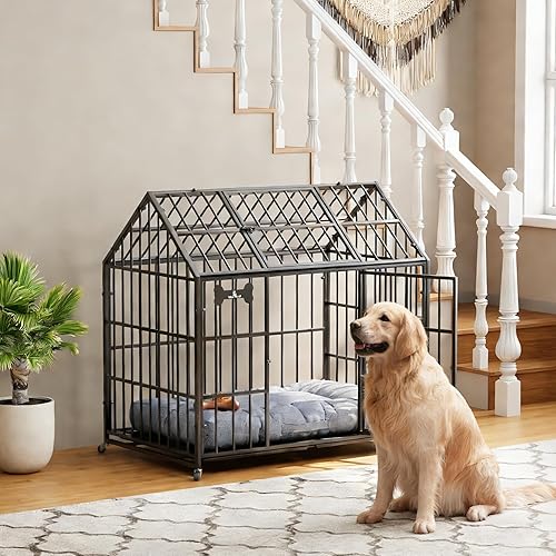 Miniatura 7 de Dosker Jaula para perros de alta resistencia de 42 pulgadas, XL, grandemediana, jaula de acero a prueba de escape con techo superior de 2 puertas,