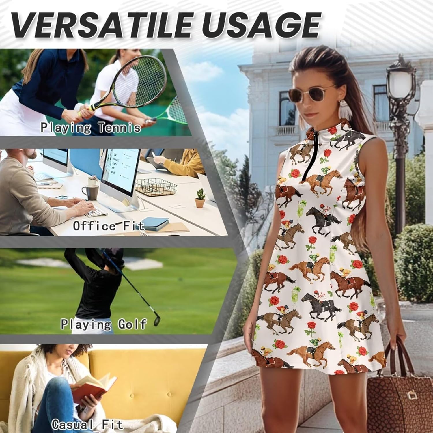 Women's Golf Dress with Shorts 2 Pieces Sleeveless Quarter Zip Tennis Dress Athletic Golf Outfits XS-2XL