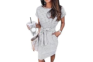 Best Seller Dresses for Women 2022: Striped Crewneck Office T Shirt Dress