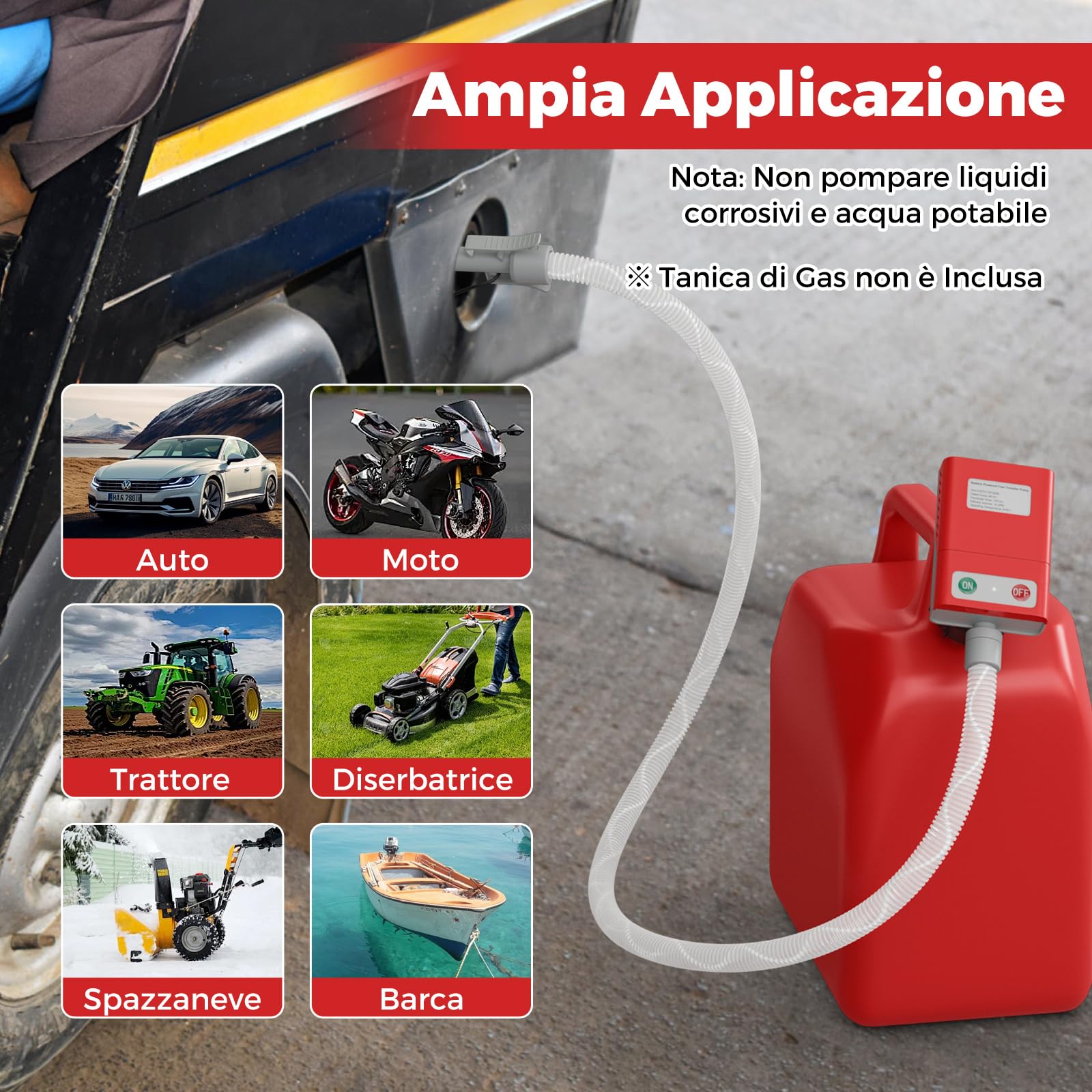 COSTWAY Pompa di Trasferimento del Carburante con Sensore di Arresto Automatico, Pompa Travaso Gasolio Elettrica a Batterie o Ricaricabile con Adattatore di 3 Dimensioni, con Infusione di 14L/ min