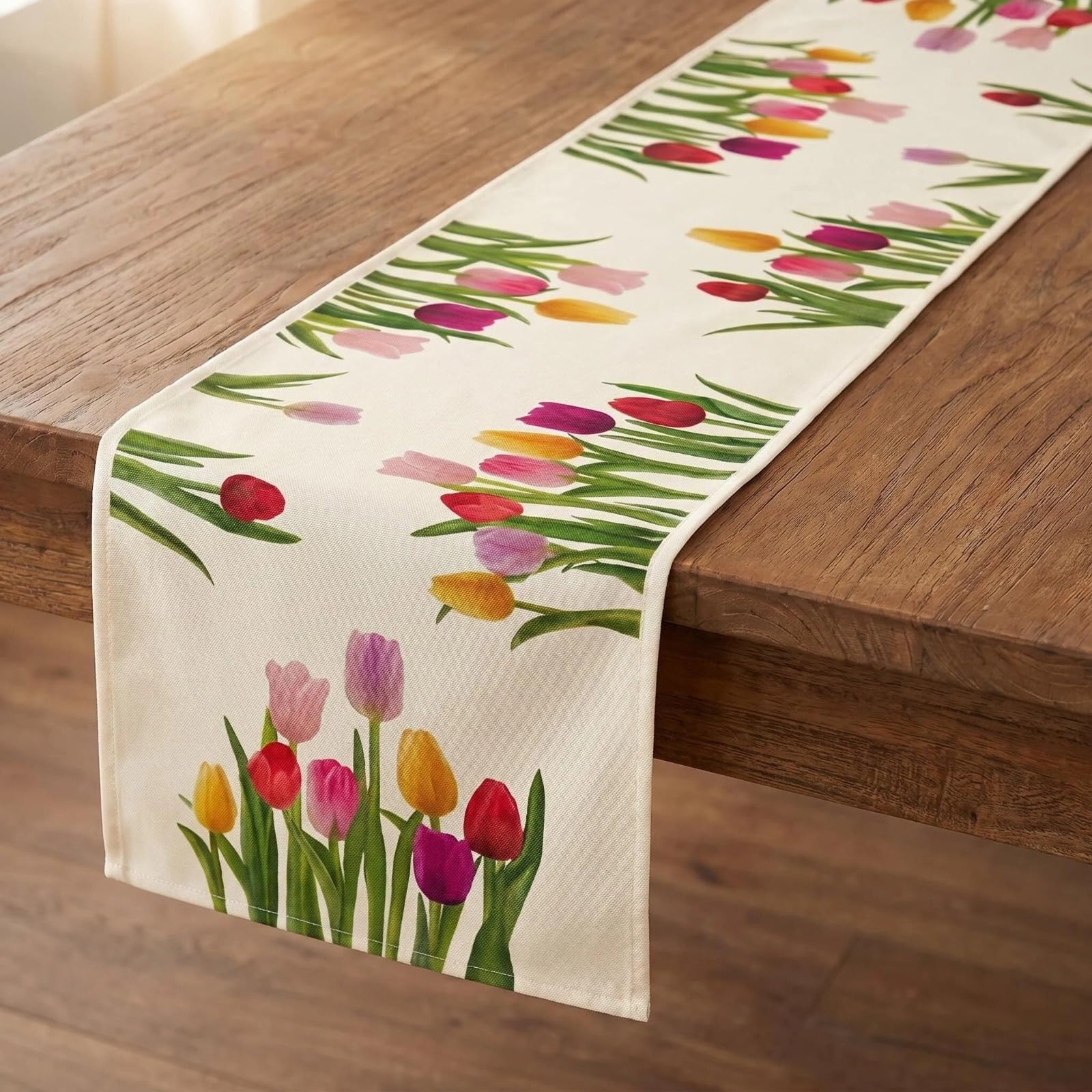 Tulip Table Runner, Spring Floral Table Runner 33x230 cm, Pink Flower Table Runner for Dining Table, Spring Decorations for Home Kitchen Party Wedding