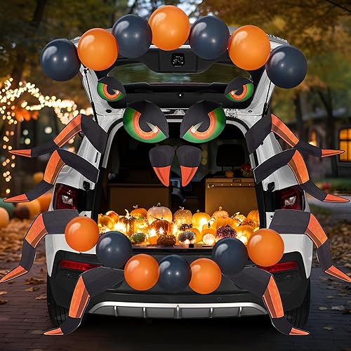 Miniatura 5 de JOYIN Kit de decoración de Halloween para maletero o golosina para automóvil, diseño de araña, arco de decoración de garaje con patas, ojos, globos,