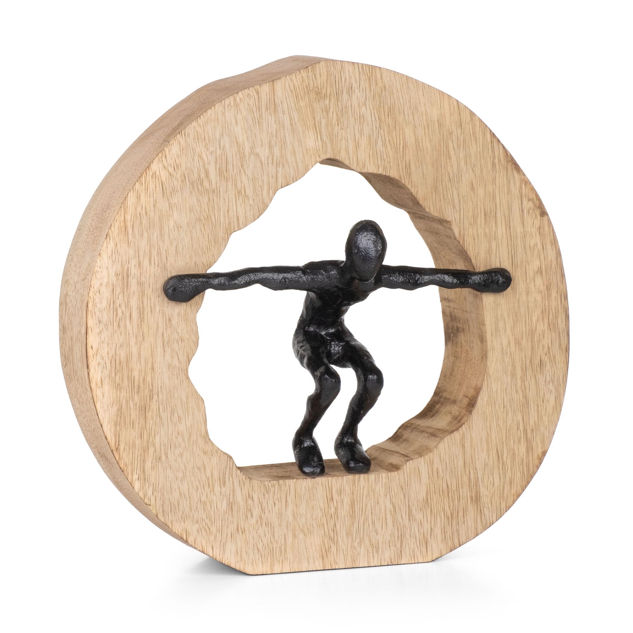 Moritz Skulptur Wage den Sprung 27 cm schwarz – Mangoholz Deko Figur modern | Handgefertigt aus Massivholz und Aluminium, Unikat mit feiner Maserung, Symbol für Mut und Balance, ideal für Büro und Regal
