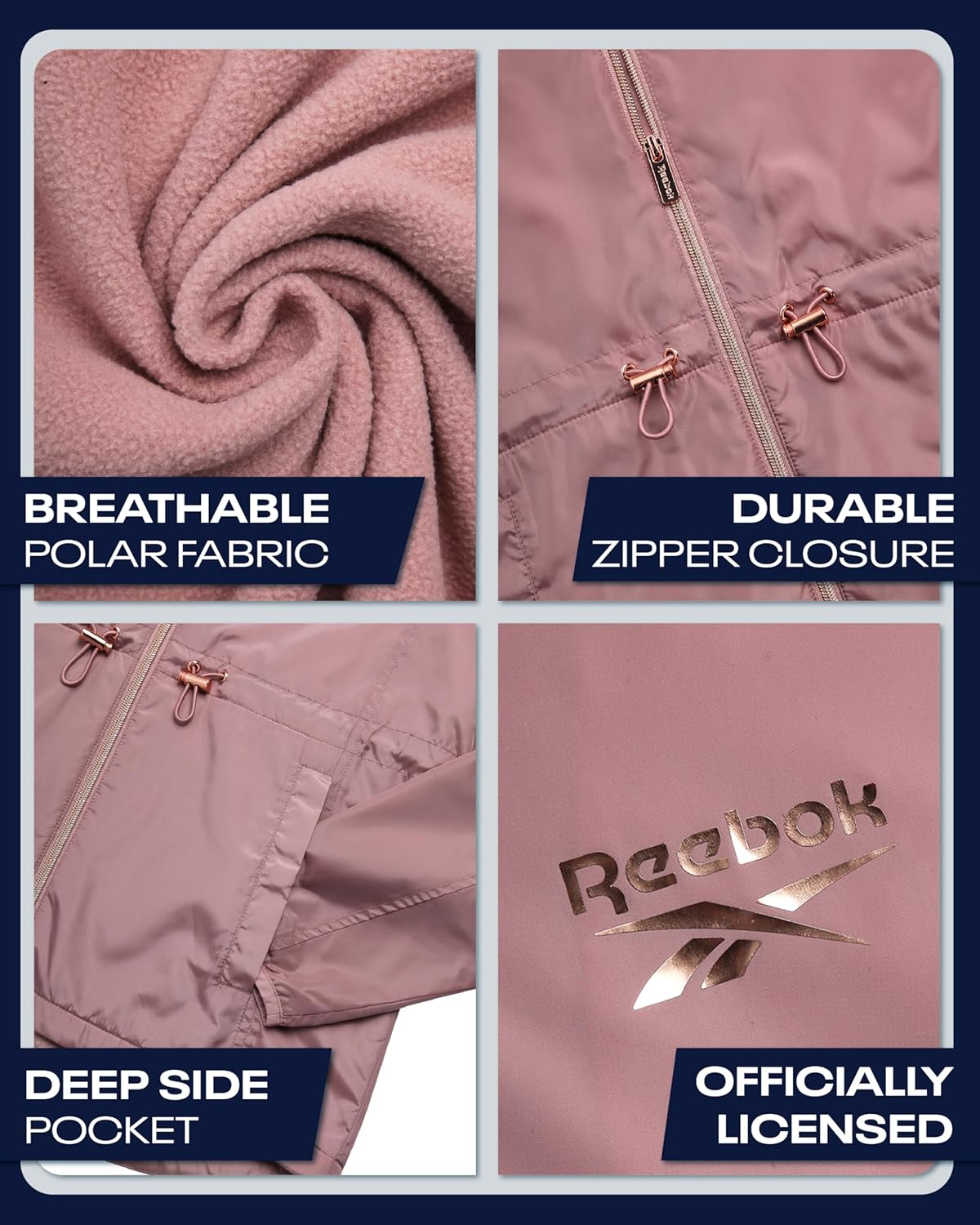 Reebok Womens Windbreaker Jacket - Water Resistant Polar Fleece Windbreaker Jacket for Women with Hood & Cinch Waist Toggles - Image 4