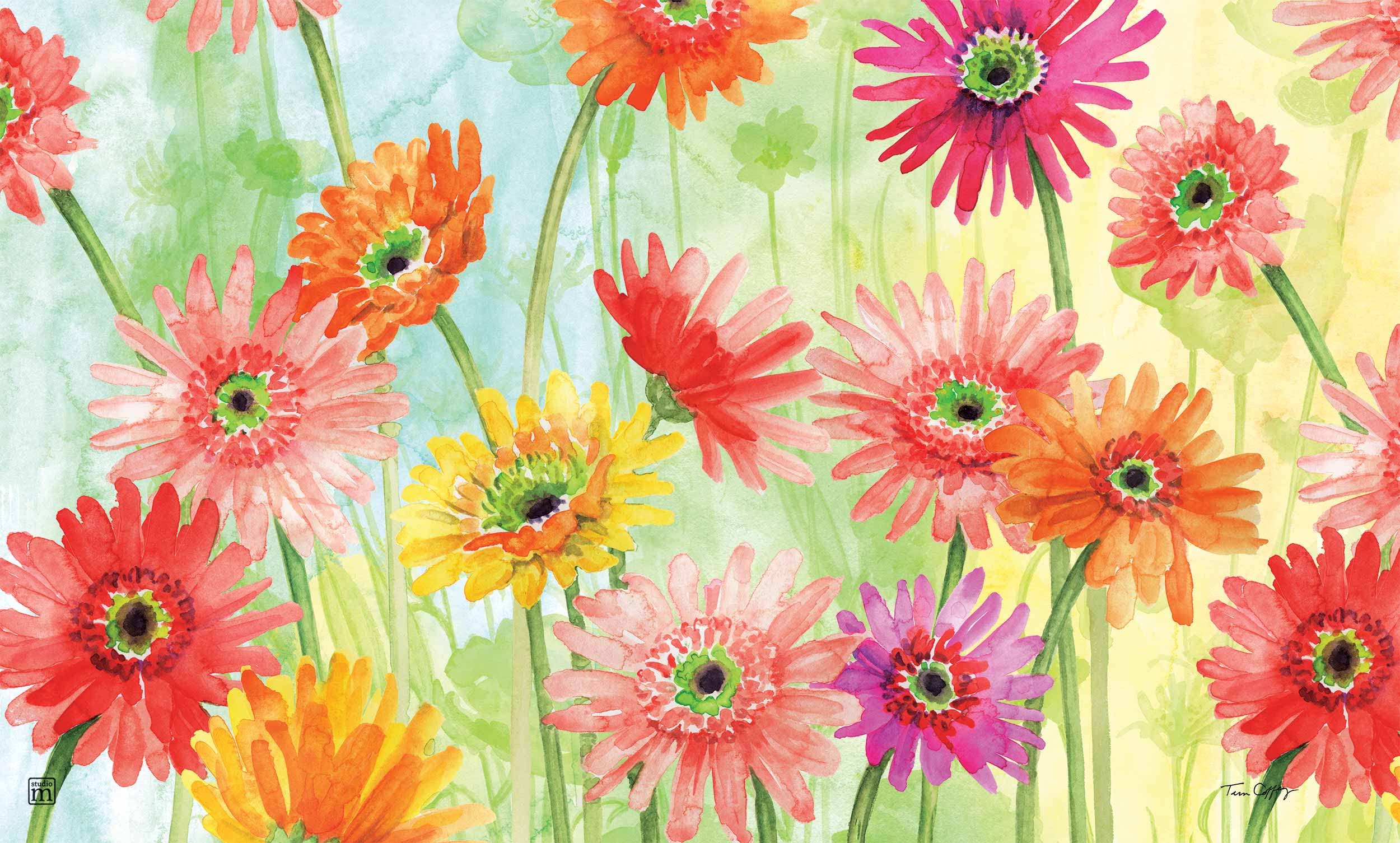 Studio M MatMates Gerbera Daisies Decorative Floor Mat Indoor or Outdoor Doormat with Eco-Friendly Recycled Rubber Backing, 18 x 30 Inches