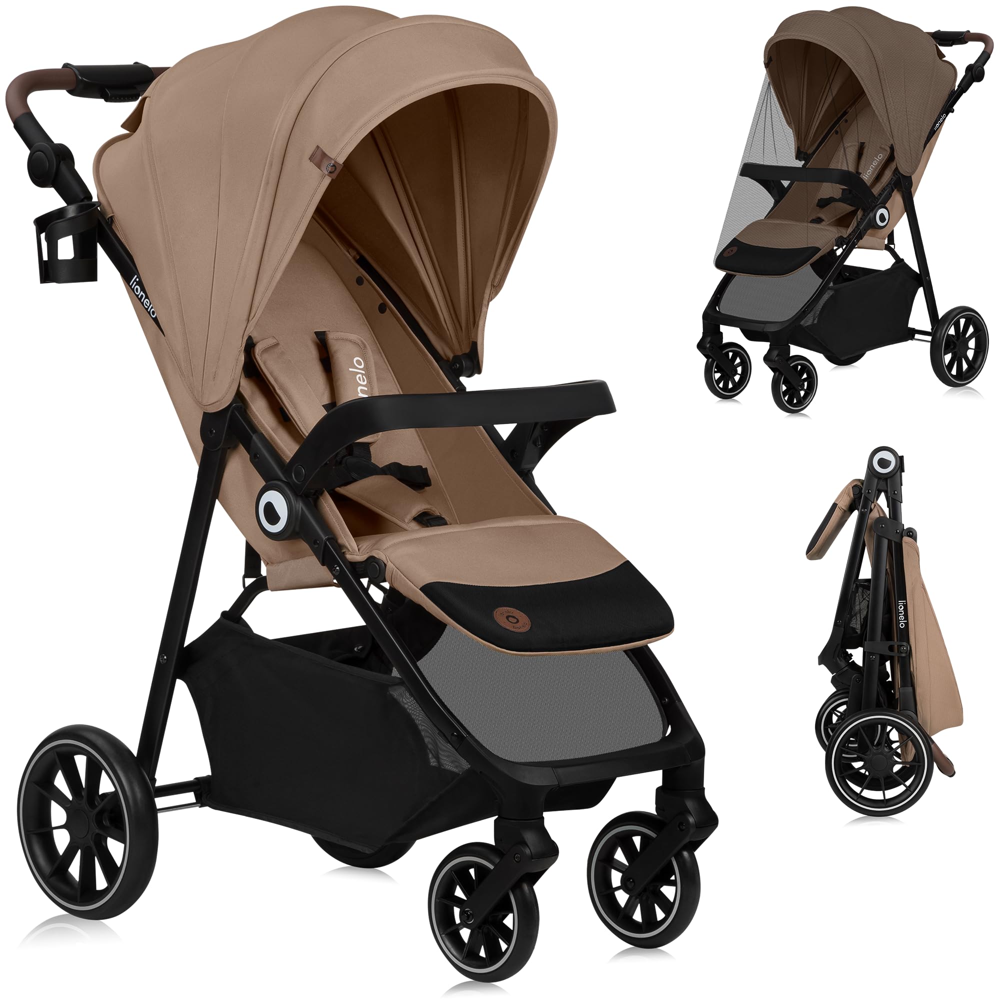LIONELO EMMA ONE Buggy bis zu 22 kg von 6 m bis 4 Jahre Schwenkbare 360 Räder° Vollfederung Einhändig klappbar Verstellbare Rückenlehne und Fußstütze XXL-Verdeck UPF50+