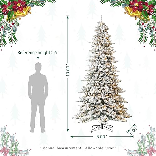 Miniatura 9 de Árbol de Navidad artificial de abeto flocado de nieve preiluminado de 11 pies con soporte de metal de fácil montaje, árbol de Navidad artificial