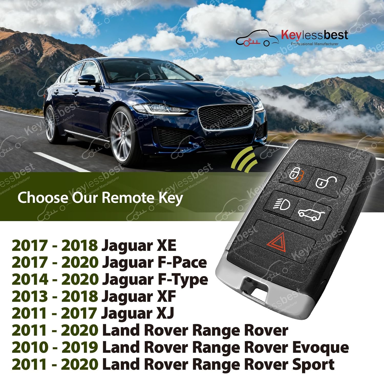 Replacement for 2016 2017 2018 2019 2020 Land Rover Range Rover Jaguar XE F-Pace F-Type XF XJ Key Fob Remote Control KOBJTF10A 5 Buttons 315MHz